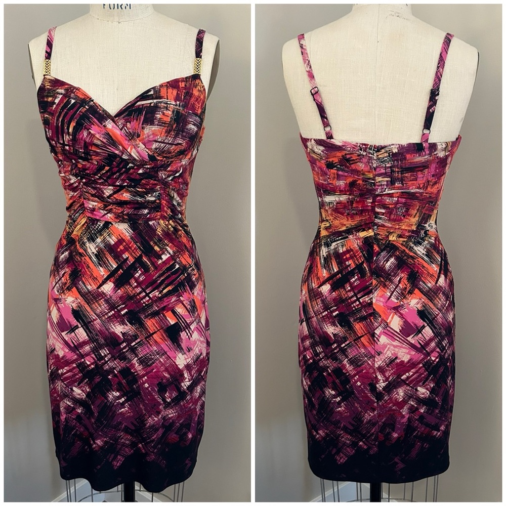 VTG 00s Y2K Bisou Bisou Dress Bohemian Abstract Print Burgundy Sz 6